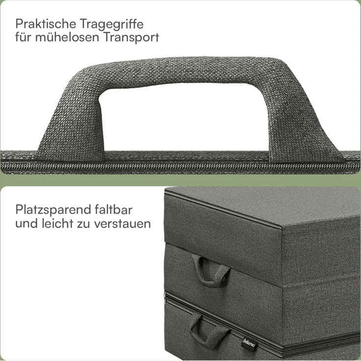 Bellamio 'Lomme' Klappmatratze 75x195 cm, 3-fach faltbar, Höhe 15 cm, Härtegrad H3, Gästematratze mit Tragegriffen, dunkelgrau, abnehmbarer Bezug – Bild 3