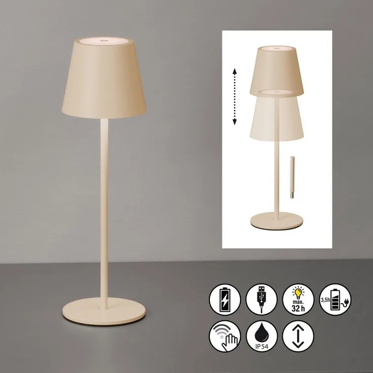easy! BY FHL Außen-Tischleuchte Viletto, Dimmfunktion, USB-Ladefunktion, LED fest integriert, Warmweiß, lange Leuchtdauer