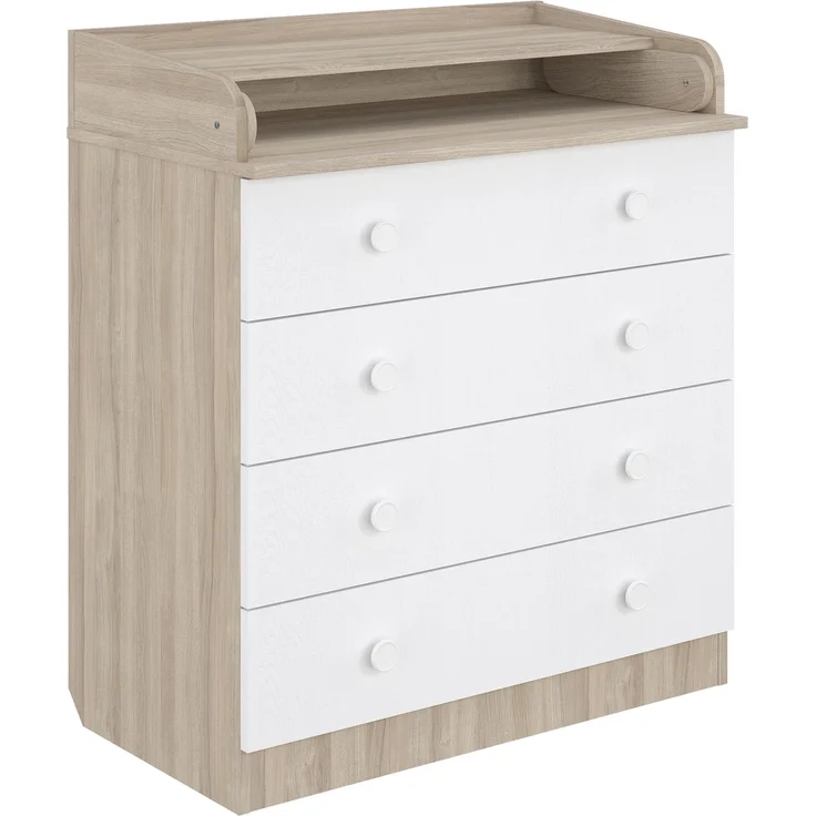 Shefa Kids Wickelkommode 800 mit 4 Schubladen und klappbarem Wickelaufsatz, Ulme-weiß, 80,4 cm breit – Bild 1
