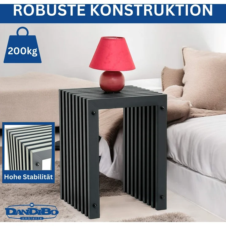 DanDiBo Lamellenhocker Hocker Metall Schwarz Eckig BASE Massiv 45 cm Modern Beistelltisch Lamellen – Bild 4