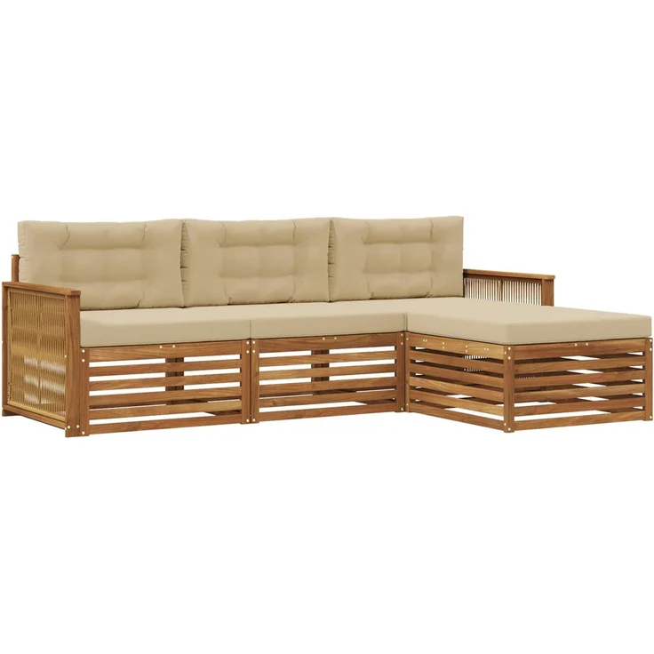 vidaXL Outdoor-Sofagarnitur 4 stk. 3-Sitzer Natur und Beige 3383211 – Bild 2