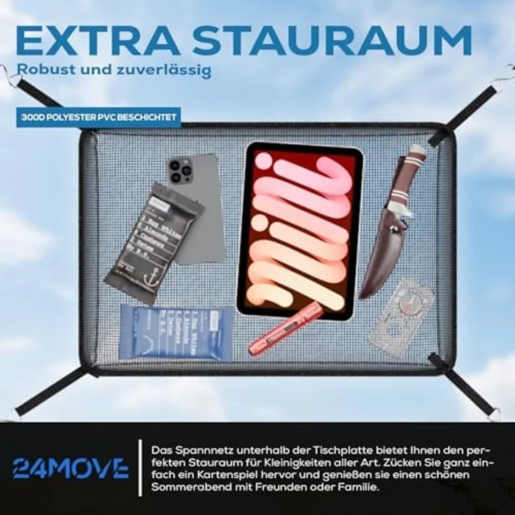 24Move Klapptisch Tisch für Camping und Garten,Klapptisch aus Aluminium (bis 30kg schwarz, inkl. Tasche), Tischplatte faltbar, Aluminiumrahmen höhenverstellbar – Bild 5