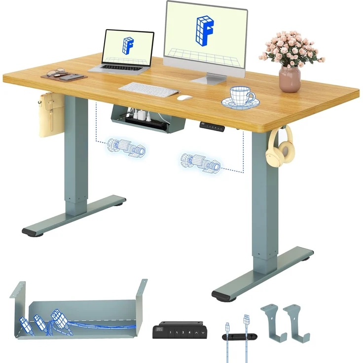 FLEXISPOT Höhenverstellbarer Schreibtisch mit 2 Motoren & 25MM EINTEILIGER Tischplatte 140x80 cm, Ergonomischer Bürotisch Elektrisch mit Kabelmanagement, Memory Funktion & Höhenanzeige