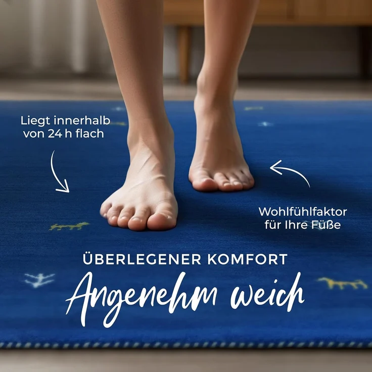 carpetfine 'Gabbeh Uni' Wollteppich, reine Wolle, Blau, 80 x 150 cm – Bild 4