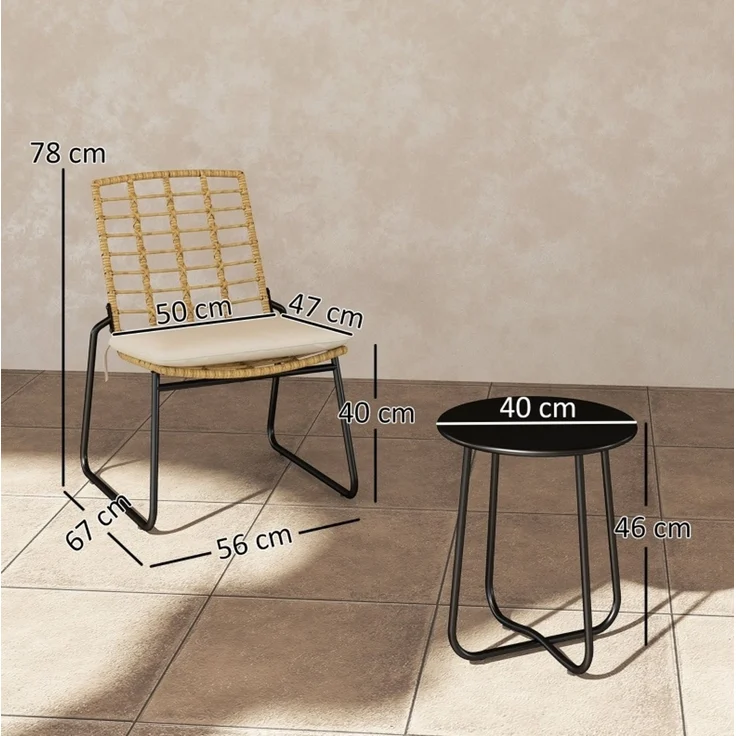 Stilvora Balkonmöbel-Set aus Rattan, 3-teilig mit stapelbaren Stühlen & Tisch, Beige, 56×67×78 – Bild 8