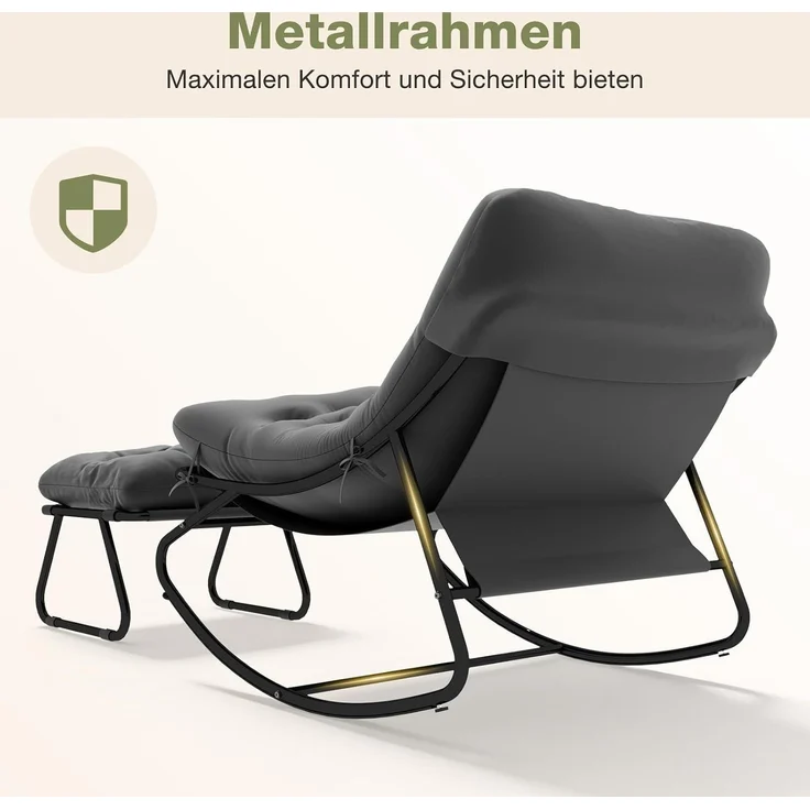 Aoxun Schaukelstuhl mit Hocker für Erwachsene, Ergonomischer Relaxsessel, 77.5x100x71.5 cm, Maximale Belastung von 160kg, Schwarzgrau – Bild 4