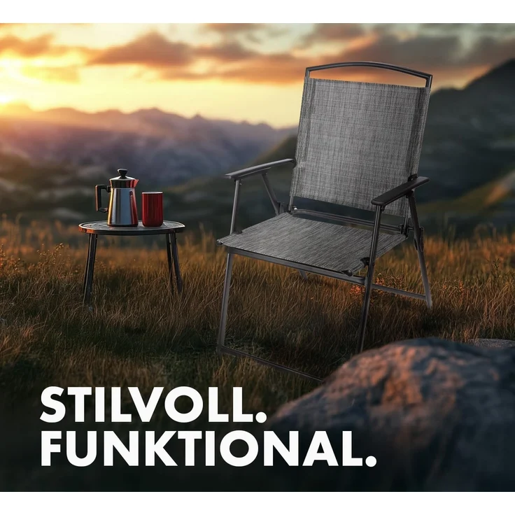 BRUBAKER Campingstuhl Bergamo - Camping Gartenstuhl - wetterfest und platzsparend (Balkonstuhl klappbar, 2 St), Klappstuhl für Garten, Terrasse und Balkon - Grau Meliert – Bild 6