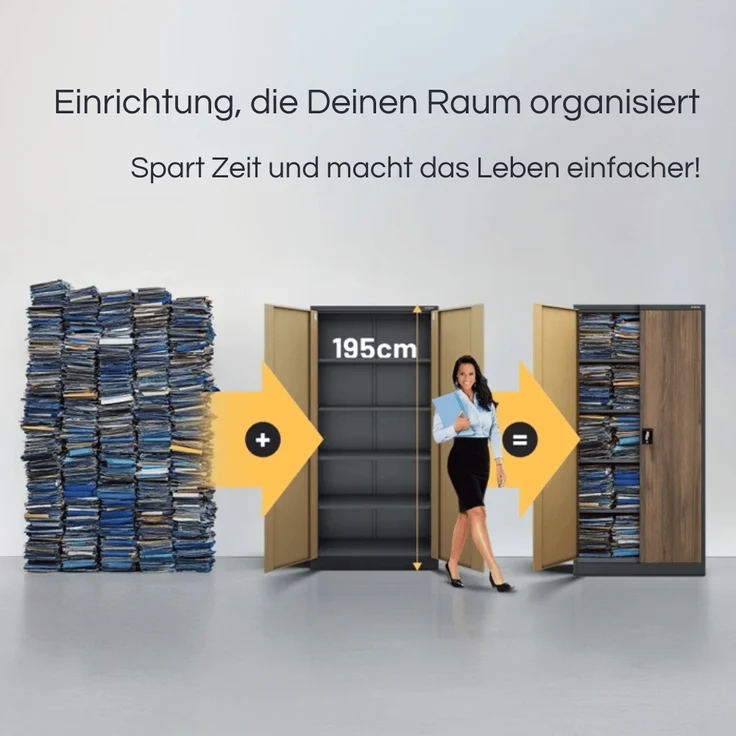 MegaDeal 4x Aktenschrank abschließbar KADO - 5 Ebenen verstellbar, Flügeltüren | Metallschrank Werkstatt Mehrzweckschrank Büroschrank aus Stahl Werkzeugschrank, 195x90x40cm Anthrazit-Nussbaum – Bild 3