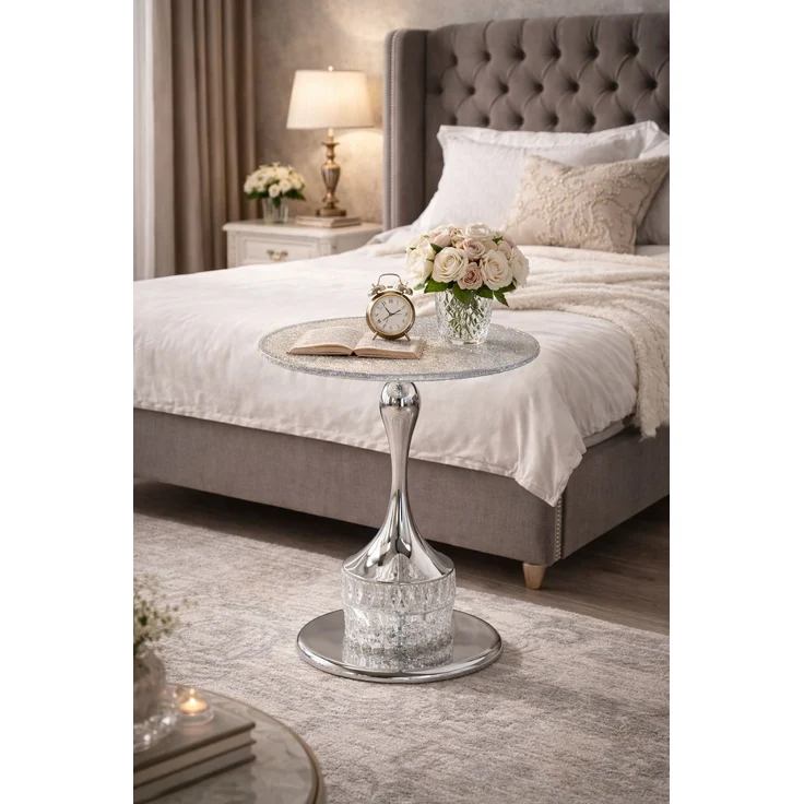 Beistelltisch Rund Glas Chrom 51cm – Strukturglas Tisch Modern Elegant Luxus – Bild 6