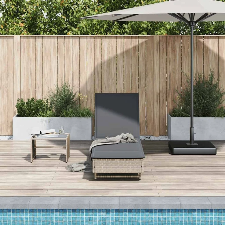 vidaXL Sonnenliege mit Rollen und Auflage Hellgrau Poly Rattan 4104038 – Bild 2