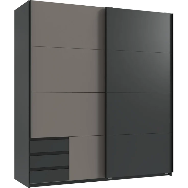 Schwebetürenschrank >Emden< 3 Schübe, GRAPHIT + SAHARAGRAU - 179x198x65cm (BxHxT) – Bild 2