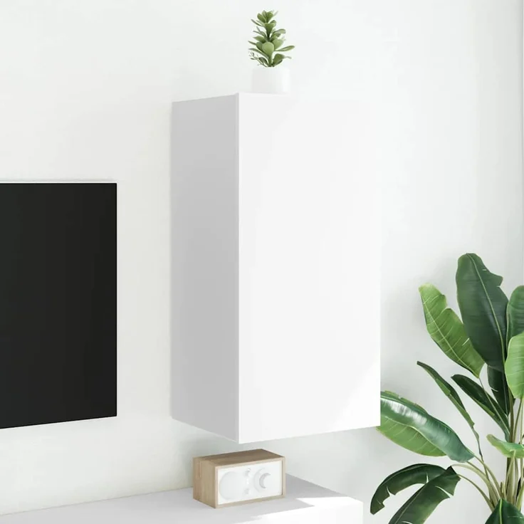 TV-Wandschrank, Fernsehschrank mit LED-Leuchten Weiß 40,5 x 35 x 80 cm – Bild 1