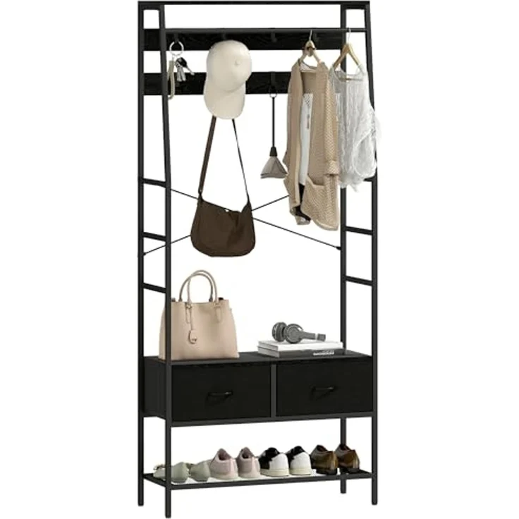 HOMCOM Garderobenständer mit Schuhregal, 2 Schubladen, 8 Haken, Ablage, (Kleiderständer, 1 St, Garderobe), für Eingangsbereich, Flur, Schlafzimmer, Schwarz – Bild 1