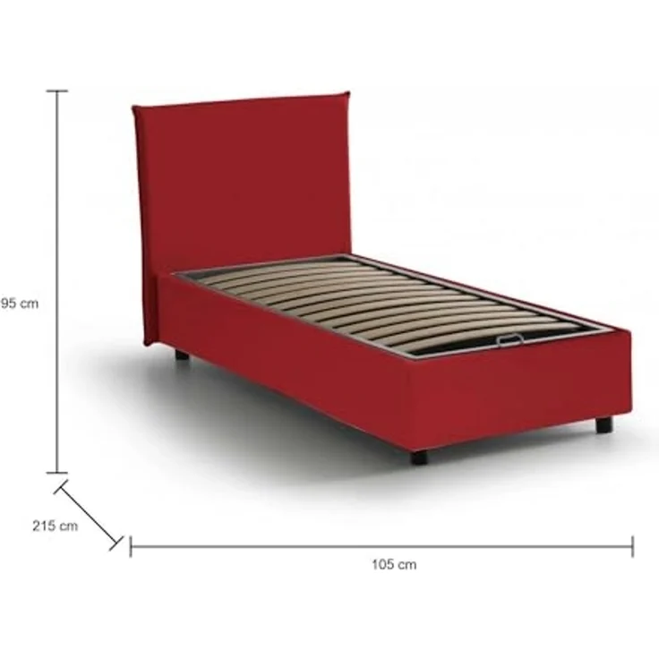 Talamo Italia - Einzelbett Cira, Bettkasten mit Stoffbezug, 100 % Made in Italy, Öffnung vorne, geeignet für Matratzen 90x200 cm, Rot – Bild 2