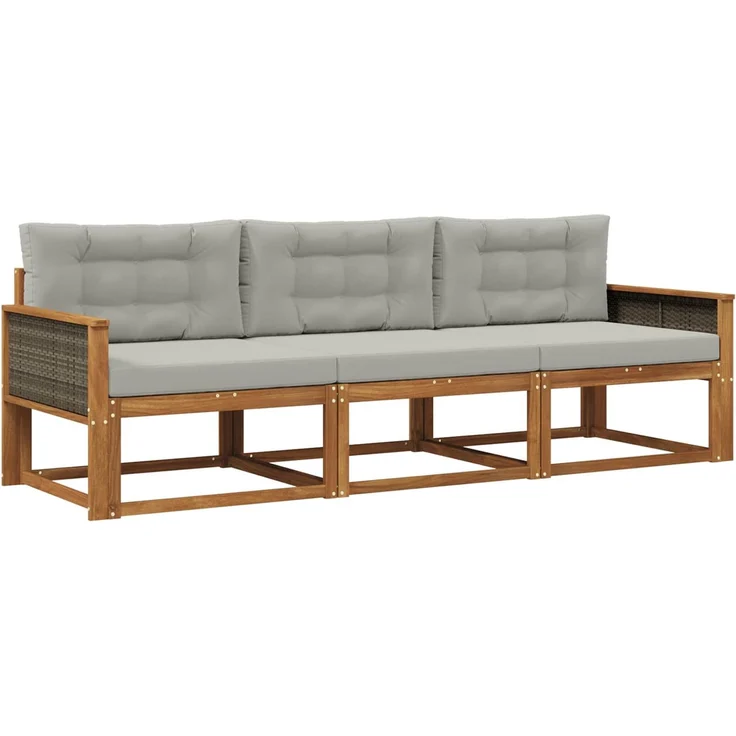 vidaXL Outdoor-Sofagarnitur 3 stk. 3-Sitzer Natur und Hellgrau 3382299 – Bild 2
