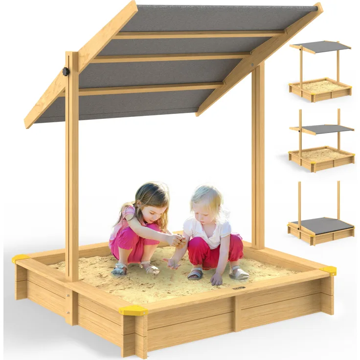 Spielwerk Sandkasten mit Dach, Holz natur / anthrazit, 140 x 140 x 120 cm