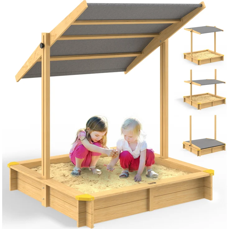 Spielwerk Sandkasten mit Dach, Holz natur / anthrazit, 140 x 140 x 120 cm
