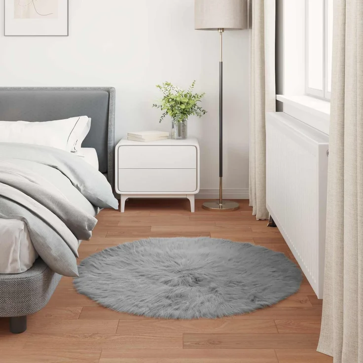 vidaXL Kunstschaffell Teppich Tafalla Grau Ø 100 cm Polyester 42021536 – Bild 3