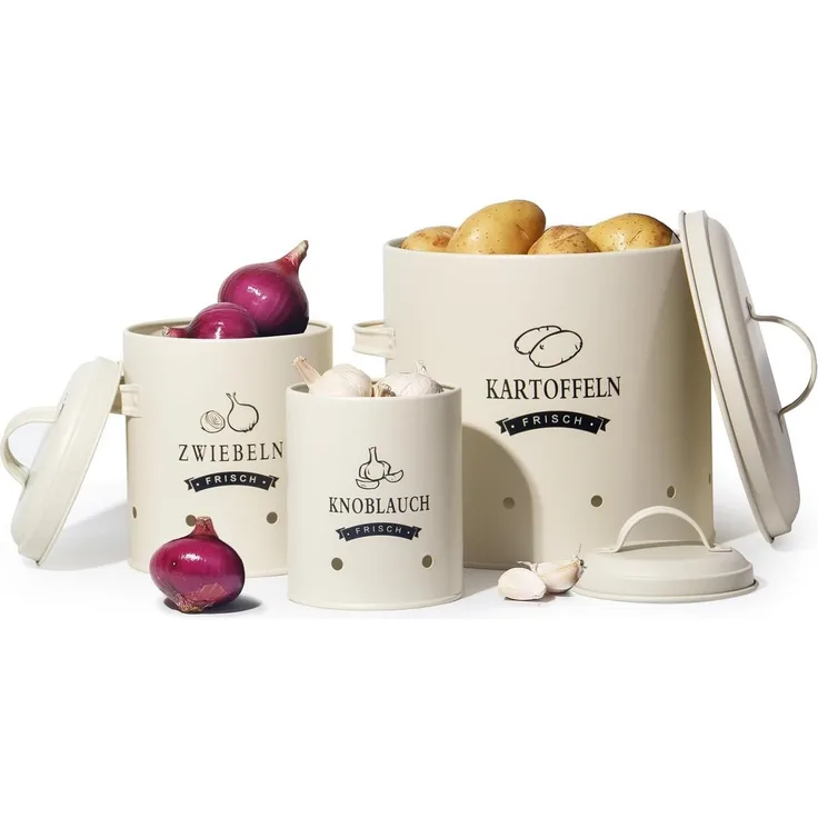 Zedelmaier Vorratsdose Aufbewahrung Kartoffeln Set für Kartoffeln,Zwiebeln,Knoblauch Metall, (TDYC-SET), Zwiebeltopf Kartoffeltopf Knoblauchtopf,Runde Form