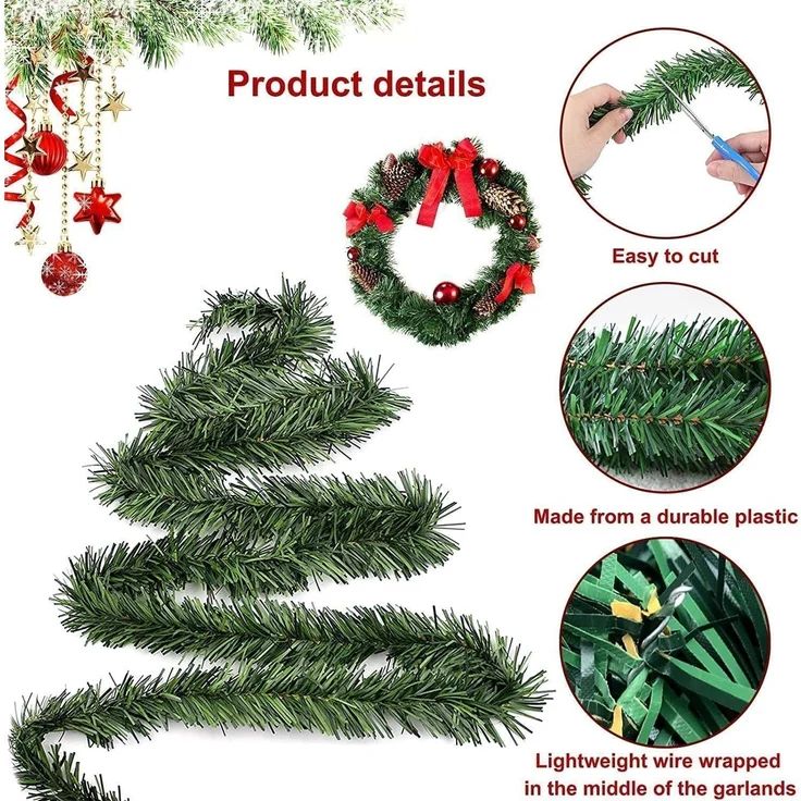 32M Weihnachtsgirlande Dekoration Grüne Piniengirlande 4cm – Bild 2
