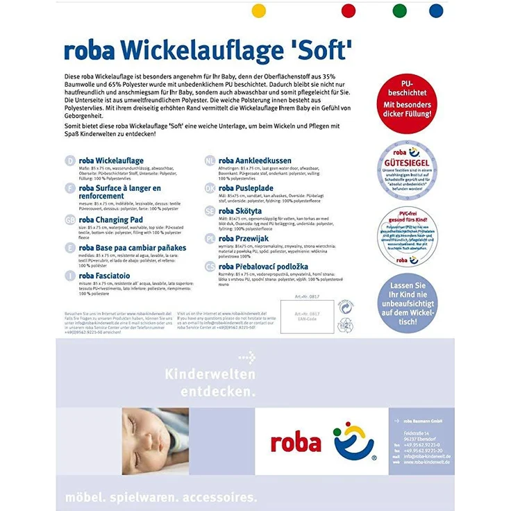 roba Wickelauflage 'Liebhabbär' 85 x 75 cm - PU beschichtet & 100% phthalatfrei - Beige / Weiß – Bild 2