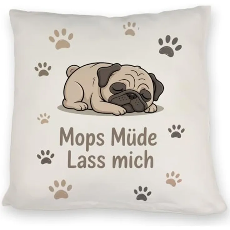 speecheese Dekokissen Cartoon Mops Kissen - Mops müde. Lass mich.