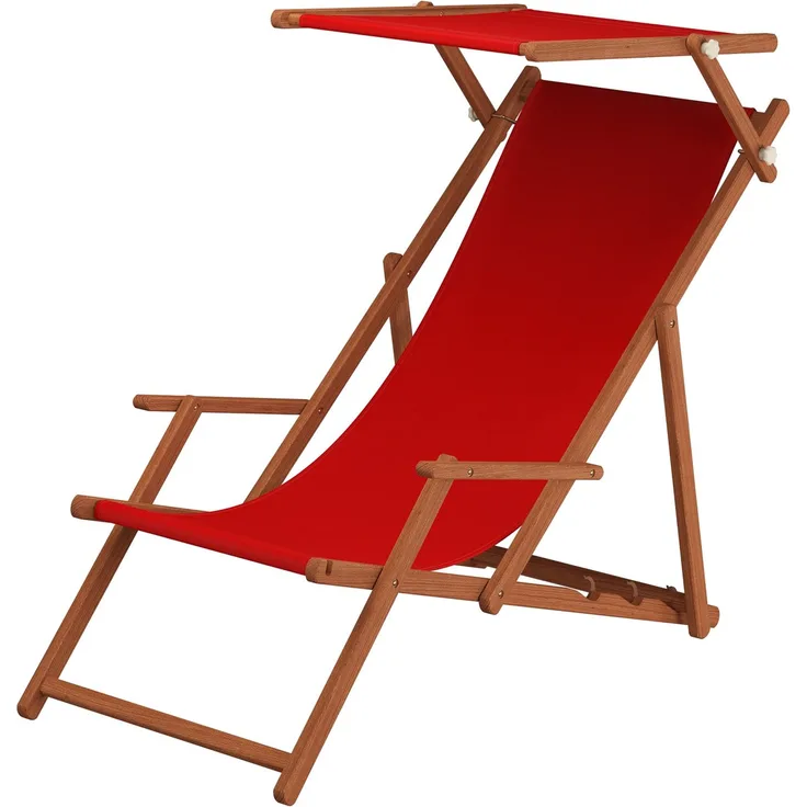 Liegestuhl rot Gartenstuhl Strandstuhl Sonnenliege klappbar Sonnendach Buche dunkel 10-308 S