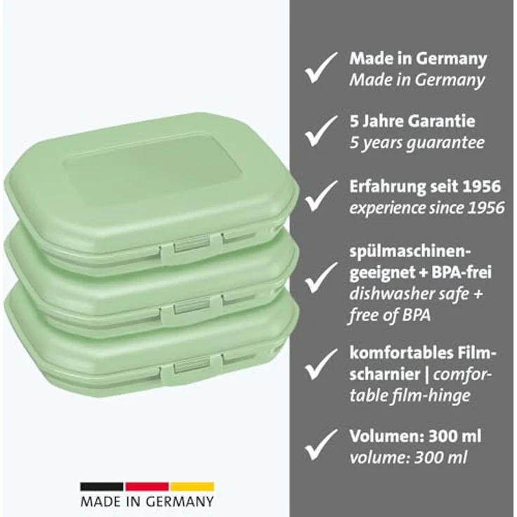 Westmark 3 Brotdosen/Snackboxen -Mini- 300 ml, mit Klick-Verschluss, Höhe: je ca. 3,7 cm, Kunststoff, Grün, 235122EM – Bild 2