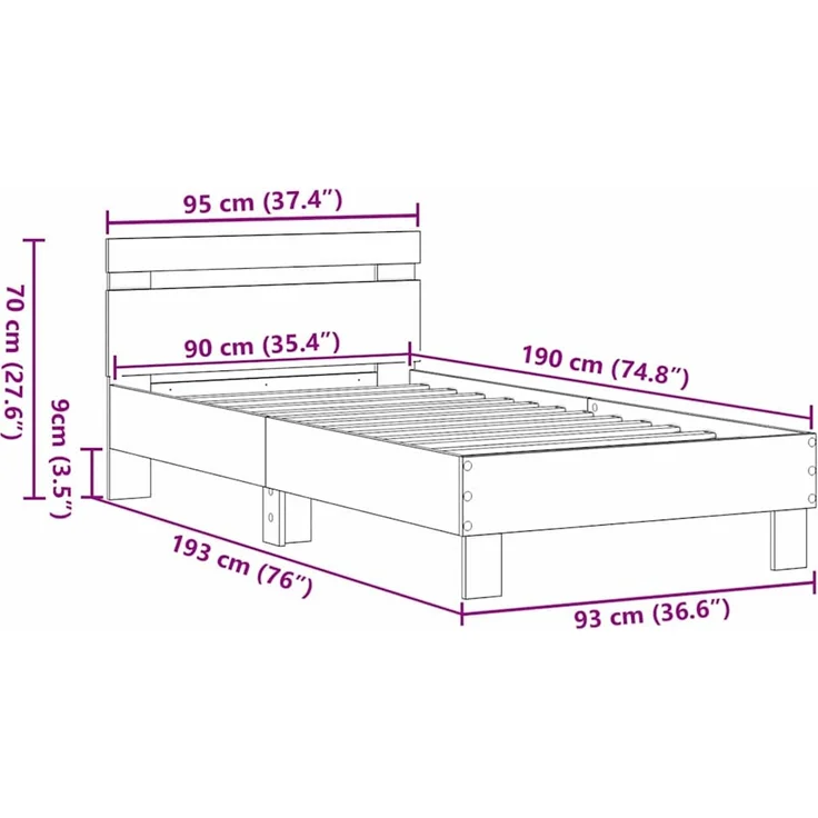 vidaXL Bettrahmen Artisan-Eiche 193 x 95 x 88 cm Holzwerkstoff 874122 – Bild 11