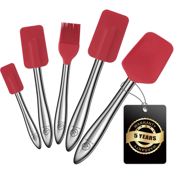 Küchenhelfer Set, Küchenhelfer-Set, Rot, 5-teilig: Silikon-Spatel mit Edelstahl-Griffen