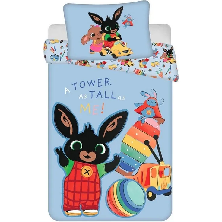 Baby Kinder Bettwäsche Wendemotiv Bing Bunny, Amma & Sula Ball Xylophon Auto Blau Bettdecke 100x135 + Kopfkissen 40x60 cm 100% Baumwolle für Kinder