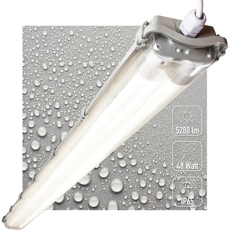 proventa LED Deckenleuchte Feuchtraumleuchte, LED, mit LED-Röhren 150 cm 2x 24W neutralweiß IP65