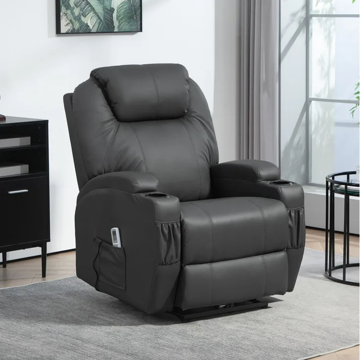 DESVIAE Sessel mit 8-Punkt-Massage und Liegefunktion 82x110x97 cm Bonded Leather Dunkelgrau