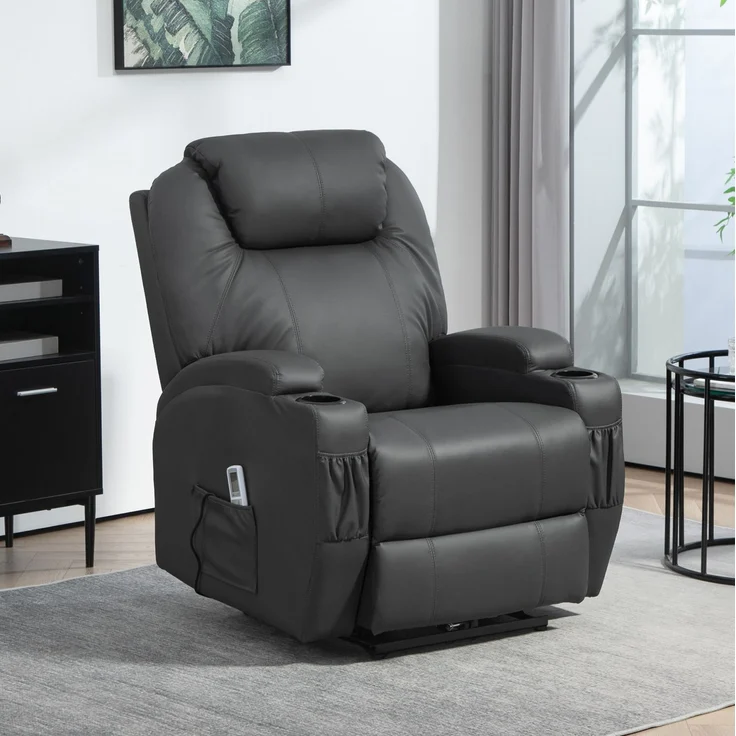 DESVIAE Sessel mit 8-Punkt-Massage und Liegefunktion 82x110x97 cm Bonded Leather Dunkelgrau – Bild 1