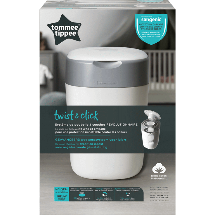 Tommee Tippee Windeleimer Twist & Click Sangenic Tec, Geruchsdichtes Windelentsorgungssystem, Inklusive 1x Nachfüllkassette, Weiß – Bild 10