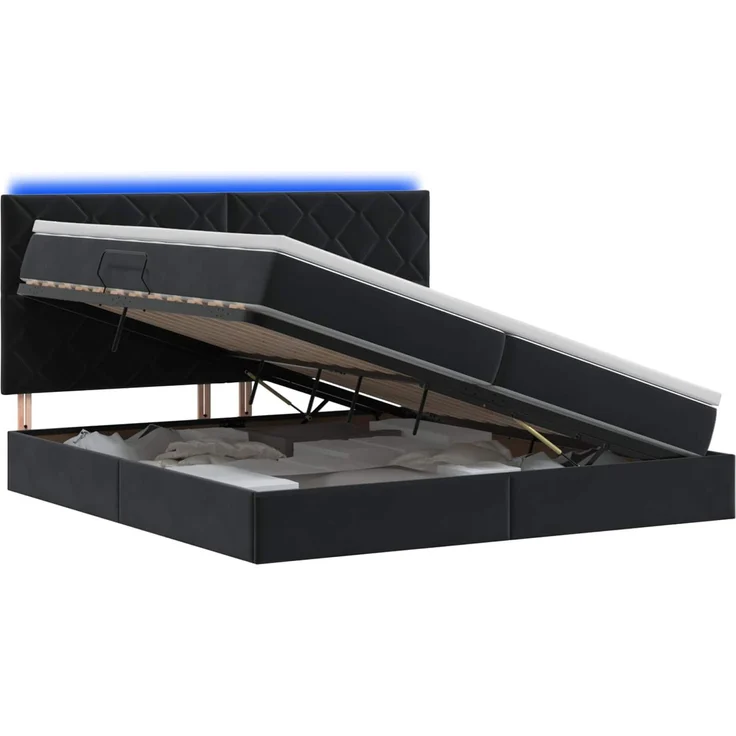 vidaXL LED-Speicherbett mit Matratze Schwarz 200x200 cm Samt 3460214 – Bild 2