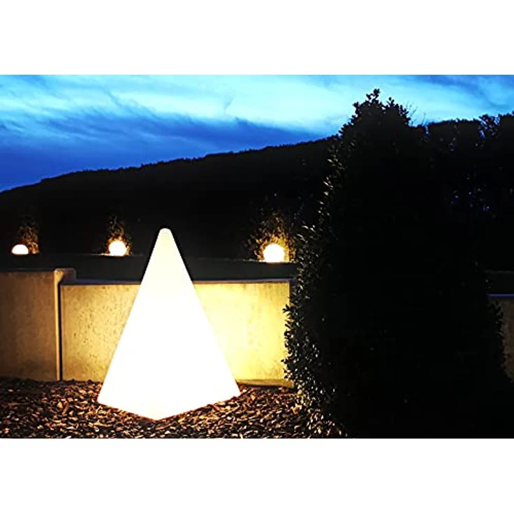 TRANGO LED Gartenleuchte, 7231-60L IP65 LED Gartenlampe, Außenlampe, Leucht-Figur *PYRAMIDE* 60cm weiß inkl. ca. 5 Meter Zuleitungskabel inkl. LED Leuchtmittel, Wegbeleuchtung, Außenleuchte, Gartenstrahler – Bild 6