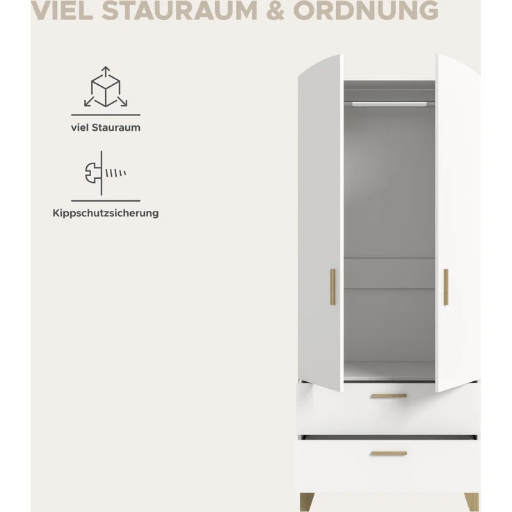 Stella Kleiderschrank 2-türig in weiß – Bild 8