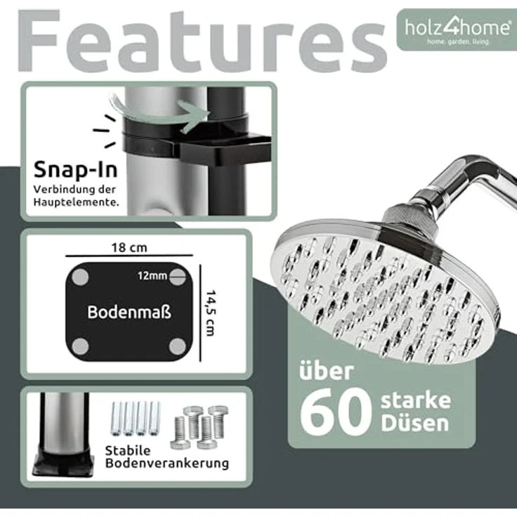 holz4home® Solardusche Gartendusche Aussendusche mit Warmwasser I Pooldusche Saunadusche, Mit Fußdusche und Seifenablage – Bild 7
