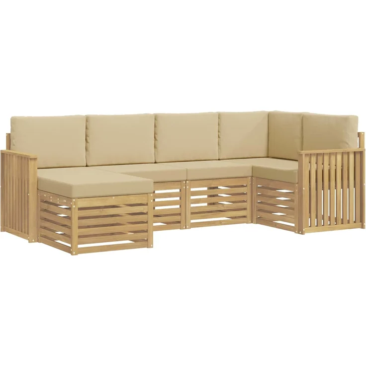 vidaXL Outdoor-Sofagarnitur 6 stk. 5-Sitzer Weiß und Beige Polyester 3392113 – Bild 2