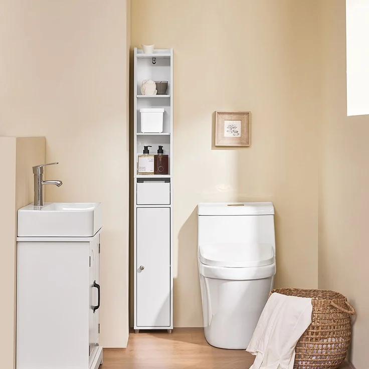 SoBuy BZR34-K-W Badezimmer-Hochschrank, Spanplatte, Melamin, Weiß, 20 x 180 x 20 cm – Bild 2