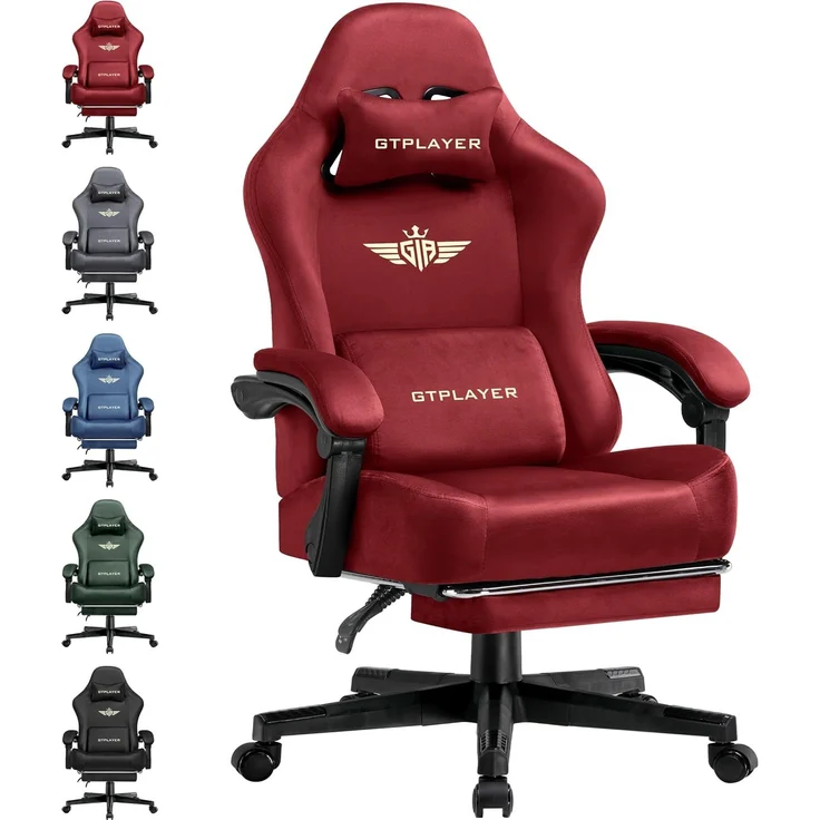GTPLAYER Gaming Stuhl, Atmungsaktiver Bürostuhl, bürostuhl ergonomisch, Hochwertiger - Stoff, Ergonomischer PC Stuhl, 160° Verstellbare Rückenlehne und ausziehbare Fußstütze, Rot – Bild 1