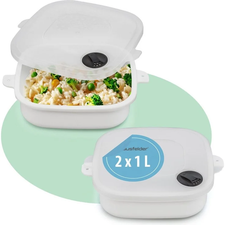 Hausfelder Mikrowellenbehälter Mikrowellentopf 2er Set, 2x 1 Liter, Mikrowellengeschirr mit Deckel, Mikrowellentopf 2 x 1 L, (2er Set, Set), BPA-freier Kunststoff, Dampfventil im Deckel – Bild 5