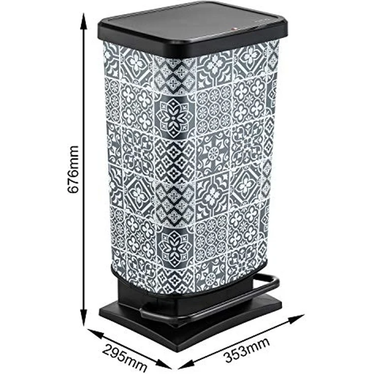 Rotho Paso Abfalleimer 40 l mit Deckel, Kunststoff (PP), Tiles, 40 Liter (35, 3 x 29,5 x 67, 6 cm) – Bild 4