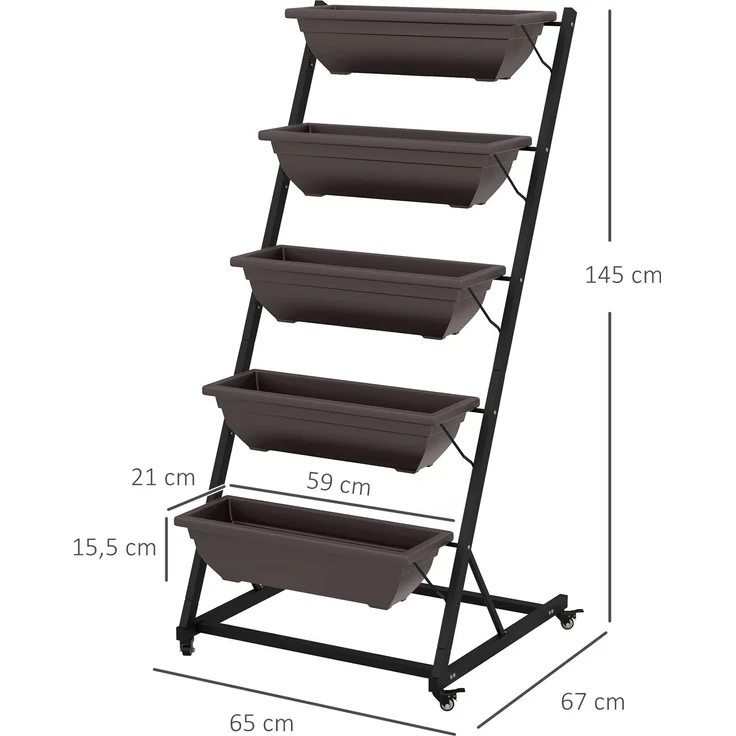 Outsunny Blumenständer, Stahl, Kunststoff, Kaffee-Braun, 65L x 67B x 145H cm – Bild 3