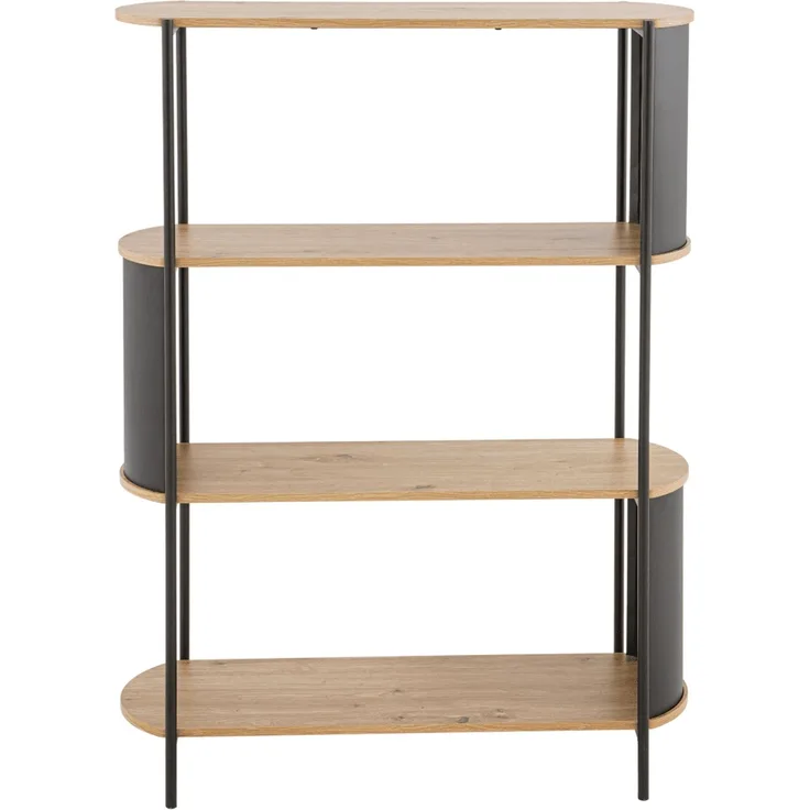 Calicosy Regal mit 4 Ebenen in Holzoptik und schwarzen Metallseiten H133,5 cm - EKLO - Helles Holz