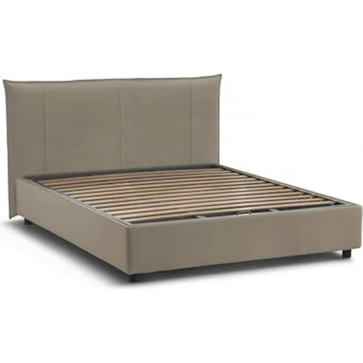 Talamo Italia - Celeste-Doppelbett, Bettkasten mit Stoffbezug, 100 % Made in Italy, Öffnung vorne, geeignet für Matratzen 160 x 190 cm, Taupe – Bild 3