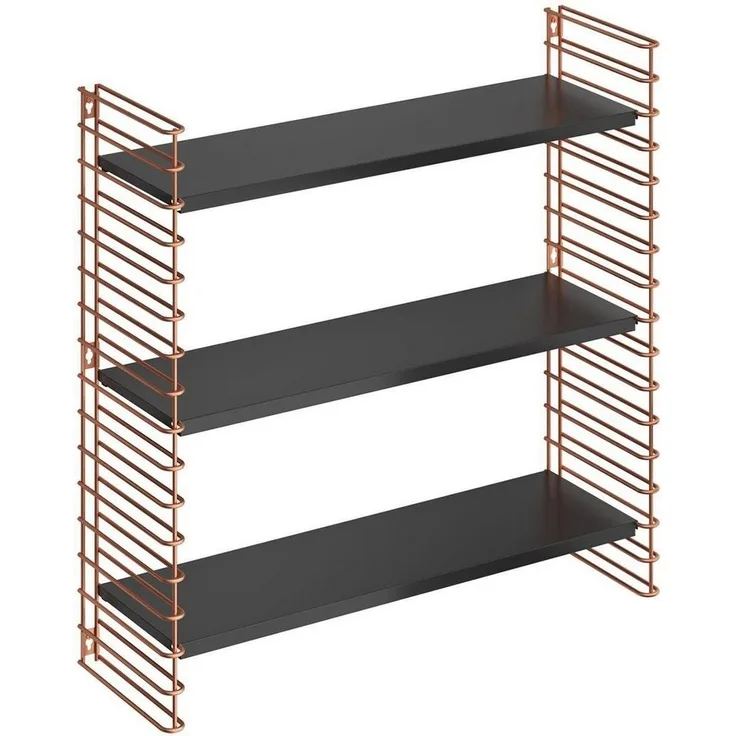 METALTEX 377608341 Bücherregal TOMADO mit 3 schwarzen Böden u. Seitengittern in kupfer / Hängeregal / TOMADO-Regalsystem