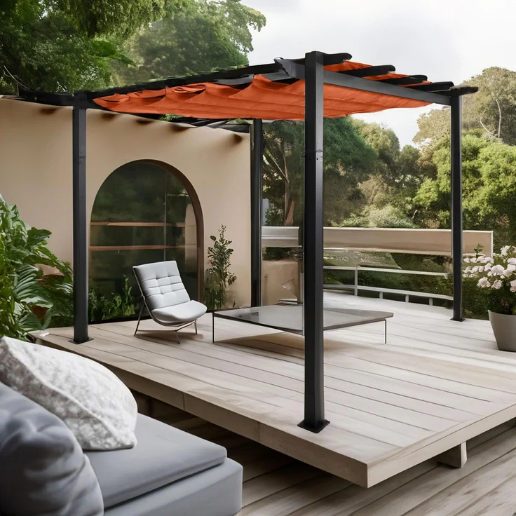 Mendler 'HWC-N93' Pergola, stabiles 8cm-Gestell mit Schiebedach UV50+ 3x3 m, Aluminium, Terrakotta – Bild 1