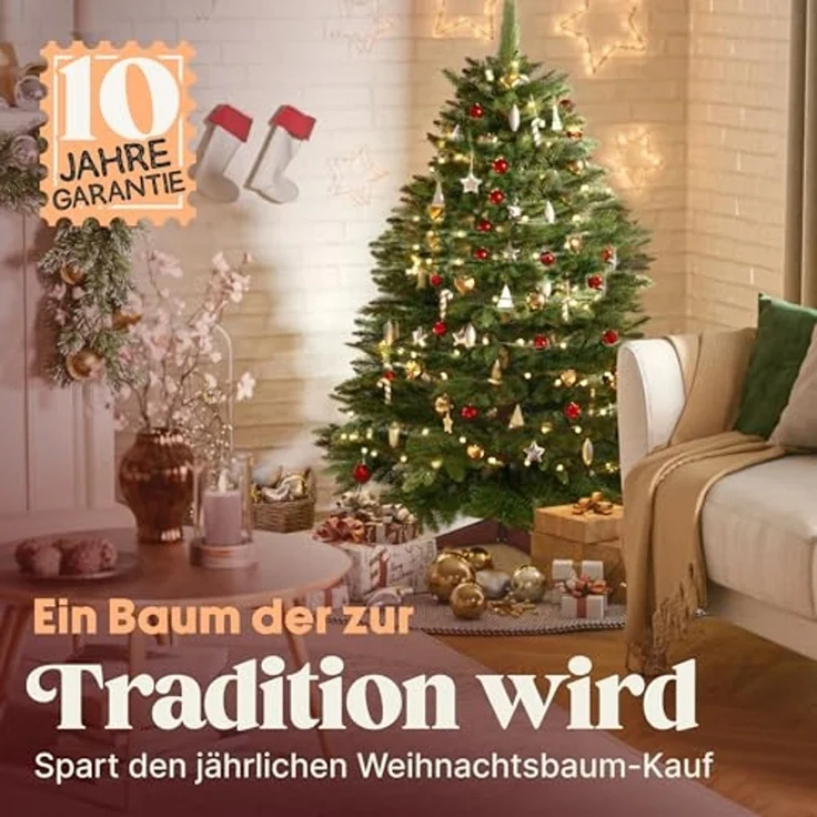 Premium Weihnachtsbaum künstlich 120cm -TESTSIEGER - Naturgetreu, dichte Zweige, Künstlicher Weihnachtsbaum mit Holzständer und Aufbewahrungstasche – Tannenbaum künstlich von Pure Living – Bild 6